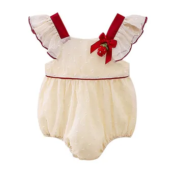 Bebek yaz giysileri Parlama Kollu Kare Yaka Yenidoğan Bebek Kız Bodysuits Pamuk Tulum Kıyafetler 0-18M
