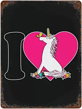 Ben Aşk Unicorn Karşılama Metal Tabela Demir Poster Asılı Boyama Pas Vintage Duvar Dekor