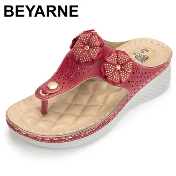 BEYARNE Flip flop kadın yaz klip ayak sandalet plaj ayakkabısı kadın marka tasarım takozlar sandalet nefes sandalias