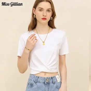 Beyaz Kırpma Üst Kadın O Boyun Kısa Kollu T-Shirt Pamuk yaz giysileri Kadın Tees Şık Rahat T Shirt Slim Fit Katı Tişörtleri