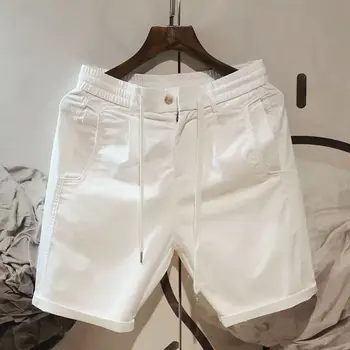 Beyaz Şort Erkekler Yaz Rahat Şort Elastik Bel Hafif Nefes Serin Bermuda Erkek Streetwear Kore Moda Şort 2023