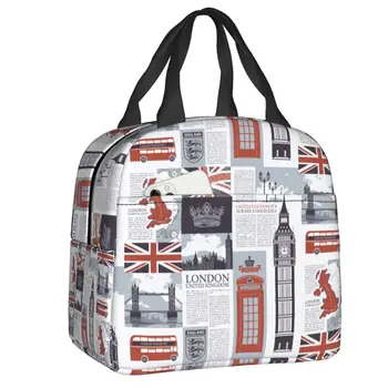 Birleşik Krallık Londra Desen Termal Yalıtımlı Öğle Yemeği Çantası Kadın İNGİLTERE İngiliz Logosu Taşınabilir yemek taşıma çantası Okul için Gıda Bento Kutusu