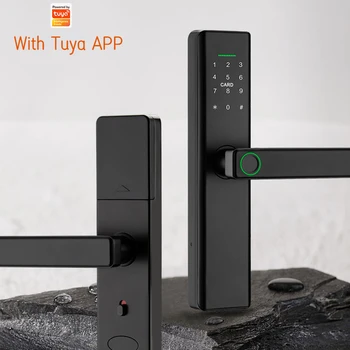 Biyometrik Parmak İzi Kapı Kilidi Siyah Akıllı Kilit Tuya App Bluetooth Uzaktan Kilidini Anahtarsız Kilit elektronik dış kapı kilidi
