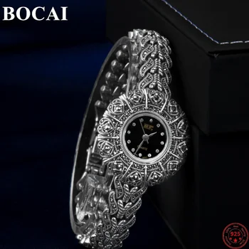 BOCAI S925 Ayar Gümüş Bilezik Kadınlar için 2023 Yeni kadın Moda Ayçiçeği Saf Argentum Saat kayışı Bileklik kol saati