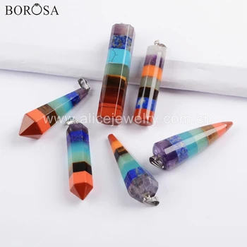 BOROSA 10 ADET Boho Çok tür Taşlar Renkli Farklı Şekil Kolye Boncuk Gümüş Renk Karışık Renk Kolye Takı için WX1070