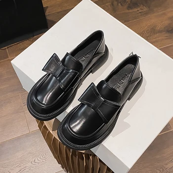 büyük yuvarlak ayak ilmek deri ayakkabı kadınlar için / kız lolita JK elbise ayakkabı 41-43 artı boyutu günlük mokasen ayakkabı kadın oxford mokasen