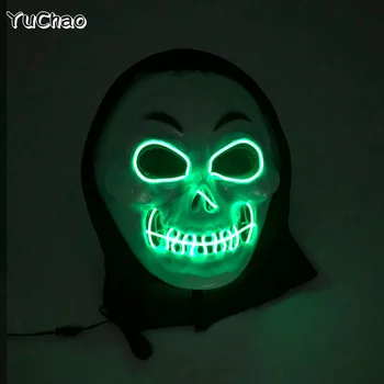 Cadılar bayramı Parlayan yeşil korku maskesi led ışık Up Hayalet yüz maskesi Neon ışık korkunç şeytan parti maskesi Maske kostüm sahne