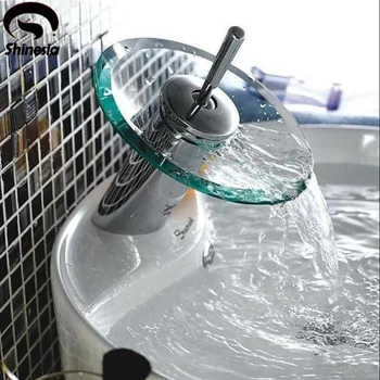 Cam Şelale banyo lavabo musluğu Tek Kolu Sıcak ve Soğuk Su musluk bataryası Güverte Üstü Krom Cilalı