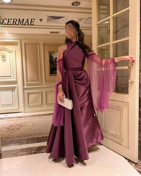 CERMAE Uzun Sequins şifon gece elbisesi Balo Yeni Mor A-Line Parti resmi elbiseler Kadınlar için 2023