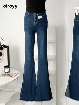Circyy Anne Kot Yüksek Belli Kot Sıska Flare Pantolon Y2K Vintage Çapak İnce Tam Boy Pantolon 2023 Bahar Moda Sıcak Kızlar