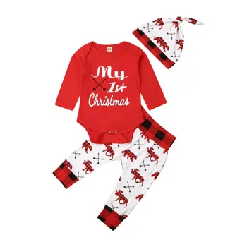 Citgeett Güz Sonbahar Noel Erkek Bebek Kız Yenidoğan Noel Giysileri Romper + Pantolon Festivali Seti Kıyafetler