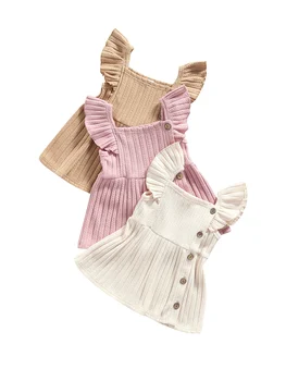 Citgeett Yaz Katı Bebek Bebek Kız Rahat Prenses Elbise Kare Yaka Sinek Kollu Giysileri