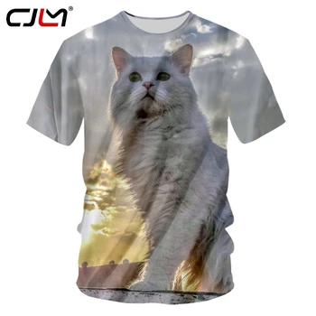CJLM Adam Yeni Yaratıcı Günbatımı Arka Plan T shirt 3D Baskılı Yaz Gökyüzü Kedi Güzel 5XL erkek Hayvan O Boyun Tshirt