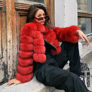 CNEGOVIK Moda Kırpılmış Tilki Kürk Ceket Klasik Kırmızı Yüksek Kaliteli Giyim Ücretsiz Kargo