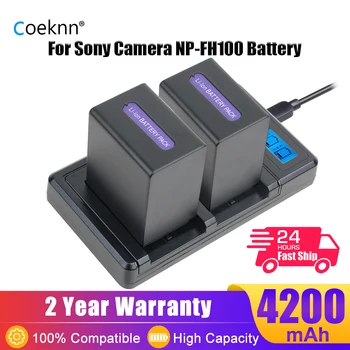 Coeknn 4200 mAh NP-FH100 Pil+LCD USB çifte şarj makinesi Sony DCR-HC96 HC46 HC40 DCRSR300 SR82 SR62 DCR-DVD650 308 205 505 FH100