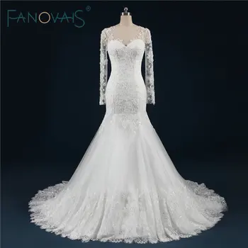 Dantel Boncuk Kristal Gelinlik Uzun Kollu Gelinlikler Lüks gelinlikler Vestido de Novia Elbise düğün için