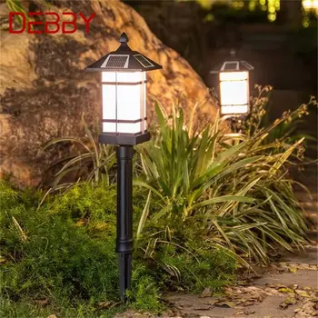 DEBBY klasik açık çim lambası siyah ışık LED su geçirmez güneş ev Villa yolu bahçe dekorasyon