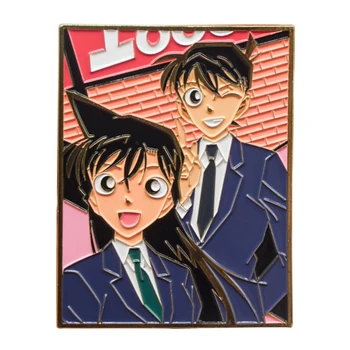 Dedektif Conan Anime Shinichi Kudo ve Ran Mouri Emaye Pin Rozeti Japon Manga Serisi Çift Metal Broş