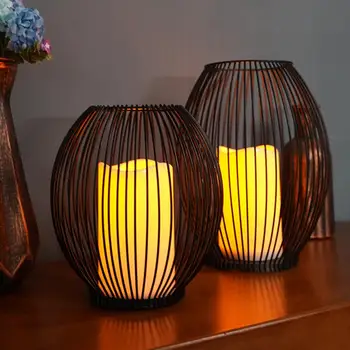Demir şamdan mumluk LED ışıkları ile siyah Metal İçi Boş Kuş Kafesi fener Romantik Ev Dekorasyon süsler Sıcak