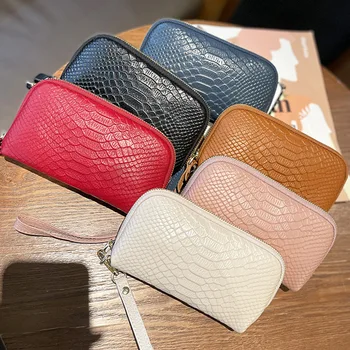 Deri cüzdan 2022 yeni moda moda el çantası timsah desen ilk katman inek derisi cep telefonu çantası çanta