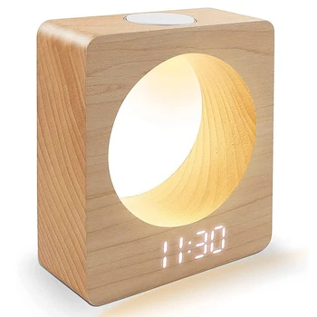 Dijital Ahşap LED çalar saat Masif Ahşaptan Yapılmış Gece Lambası ile 3 Alarm Ayarları Sıcaklık Algılama Yatak Odası İçin