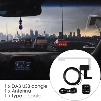 Dijital DAB + Adaptörü Tuner Kutusu Ses USB Güçlendirilmiş Döngü Anten Dab Alıcısı Araba Android Radyo Çözme Tip-C USB MCX Anten