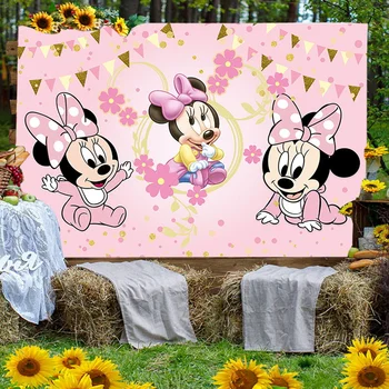 Disney Pembe Bebek Minnie Mickey Mouse Cinsiyet papyon Karikatür Arka Plan Kızlar Duş Doğum Günü Partisi Afiş Dekorasyon Zemin