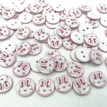 DIY 200 adet Reçine düğmeler kırmızı tavşan Desen dikiş Scrapbooking giysi 13mm