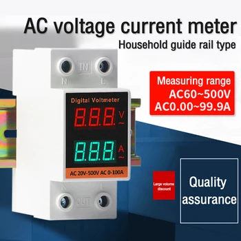 DİN Ray Tipi AC dijital ekran Voltmetre Ampermetre AC 220V 380V Ampermetre AC 60-500V 0.00-99.9 A gerilim dedektörü Metre Kırmızı Mavi