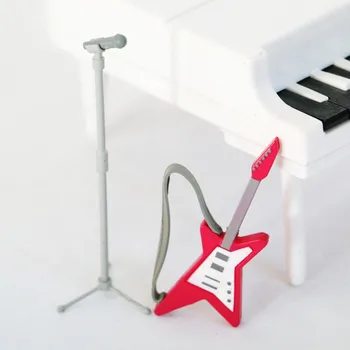 Dollhouse1: 12 Elektro gitar mikrofon standı mikrofon modeli minyatür sahne modeli