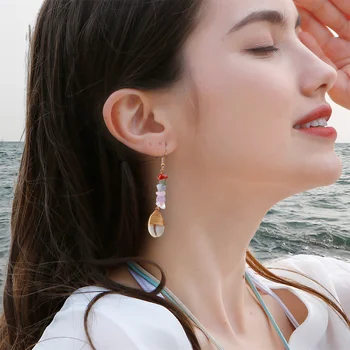 Doğal Taş Kabuk Küpe Okyanus Tarzı El dokuması Küpe High-end Bohemian Kabuk Dangle Moda yaz takısı Tatil için