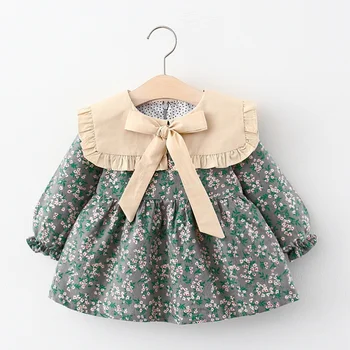 Doğan Bebek Kız Elbise Bahar Giysileri Uzun Kollu çiçekli elbiseler 1 Yıl Bebek Doğum Günü Kız Giyim Kıyafet Giyim Elbise
