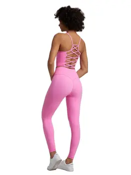 Düz Renk Spor Salonu Fitness Yoga seti Legging Geri Çapraz Spor Sutyeni Üst 2 adet Takım Elbise Kapsamlı Eğitim Jog Womencutout Kravat Yuvarlak Boyun