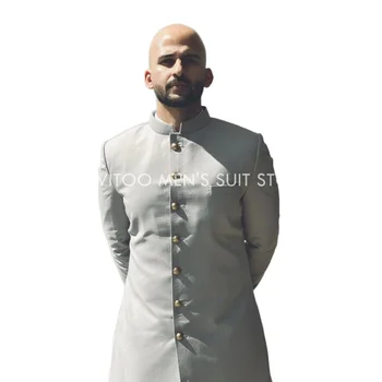 Eid Mubarak Arap Tarzı Erkek Takım Elbise Slim Fit 2 Parça/Beyaz Uzun Ceket ve Pantolon/Düğün En Iyi Adam Damat Giyim / Resmi Yüksek Kaliteli Set