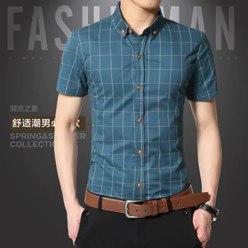Ekose Gömlek Erkekler için Moda Marka Giyim Kısa Kollu Erkek İş Gömlek Casual Slim Fit Pamuk Sosyal Gömlek Artı Boyutu 5XL
