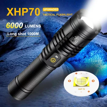 El feneri Yüksek Lümen USB Şarj Edilebilir XHP70 Zumlanabilir süper parlak led taktik ışıklı fener Fener Açık Kamp Acil
