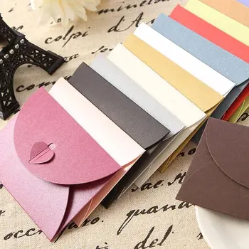 El yapımı Mini Hediye Kartı Sevimli sabit posta kartı Kalp Toka Kraft Kağıt Zarflar Parlayan Renkli Zarflar kawaii zarf