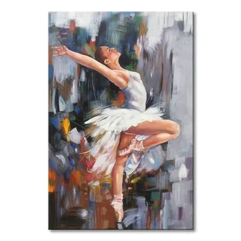 El yapımı Yağlıboyalar Şekil Sanat Bale Dans Beyaz Etek Modern Tuval Resim Duvar Dekor İçin Güzel Kadın Sanat