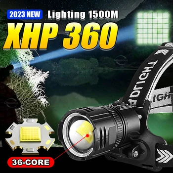 En Güçlü XHP360 LED Far Şarj Edilebilir USB Kafa Feneri Yüksek Güç Far 18650 Fener Açık Kamp Kafa Lambası