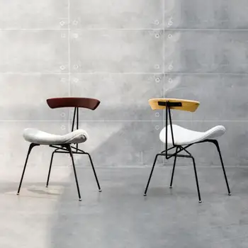 Endüstriyel tarzı yemek sandalyesi ferforje katı ahşap deri arkalığı sandalye İskandinav Retro ışık lüks sandalye basit Modern