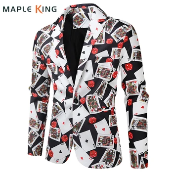 Erkek Blazer Ceket Mont İskambil Kartları Poker 3D Baskı Parti Elbise Takım Elbise Kostüm Homme De Luxe Erkek Giyim 2023 Veste Dökün Homme