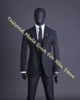 Erkek Takım Elbise 3 Adet Blazers Erkekler İçin düğün elbisesi Siyah Şerit Tek Göğüslü Erkek Ceket Slim Fit Takım Elbise Ceketler İş Tarzı