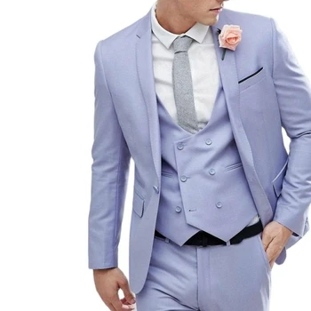 Erkek Takım Elbise 3 Adet İş Eğlence Düz Yaka Tek Sıra İki Düğme Damat Sağdıç Düğün Ziyafet Smokin Ceket Yelek Pantolon