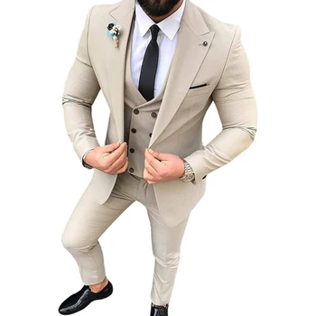 Erkek Takım Elbise 3 Parça İlkbahar Ve Sonbahar Yeni Slim Fit Resmi İş Olgun Beyefendi Basit Büyük Boy Takım Elbise