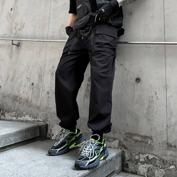 Erkek Yan Cepler harem pantolon 2022 Sonbahar Hip Hop Rahat Şeritler Tasarım Erkek Joggers Pantolon Moda Streetwear Pantolon Siyah