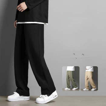Erkekler 2023 Bahar Yeni Rahat Gevşek düz pantolon Erkek Retro Streetwear Kaykay Pantolon Erkekler Düz Renk Geniş Bacak Pantolon F75