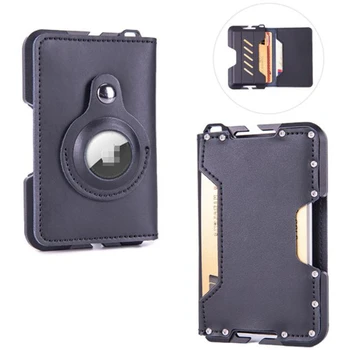Erkekler Metal İnek deri Mini cüzdan Apple Airtags Alüminyum Alaşım RFID İş Kredi kimlik kartı tutucu Rozeti Küçük Aviator Çanta