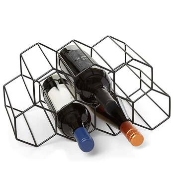 Ev Bar Modern Metal Petek Şarap Rafı şarap şişesi Depolama Arı Kovanı Masa Üstü Şarap Rafı Altıgen 9 Şişe Şarap Tutucu Ekran