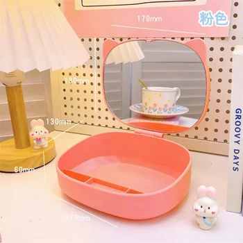 Ev Düz Renk Kozmetik saklama kutusu Kız Yatak Odası Dekorasyon Masaüstü Takı Saklama kutulu ayna