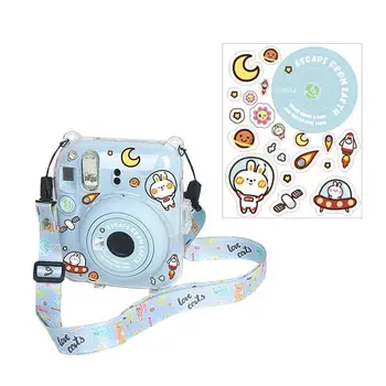 ForInstax Mini 12 Şeffaf Kamera Çantası Koruyucu Taşıma çanta kılıfı Kordon İle Dekoratif Çıkartmalar Çocuklar İçin Doğum Günü Hediyeleri